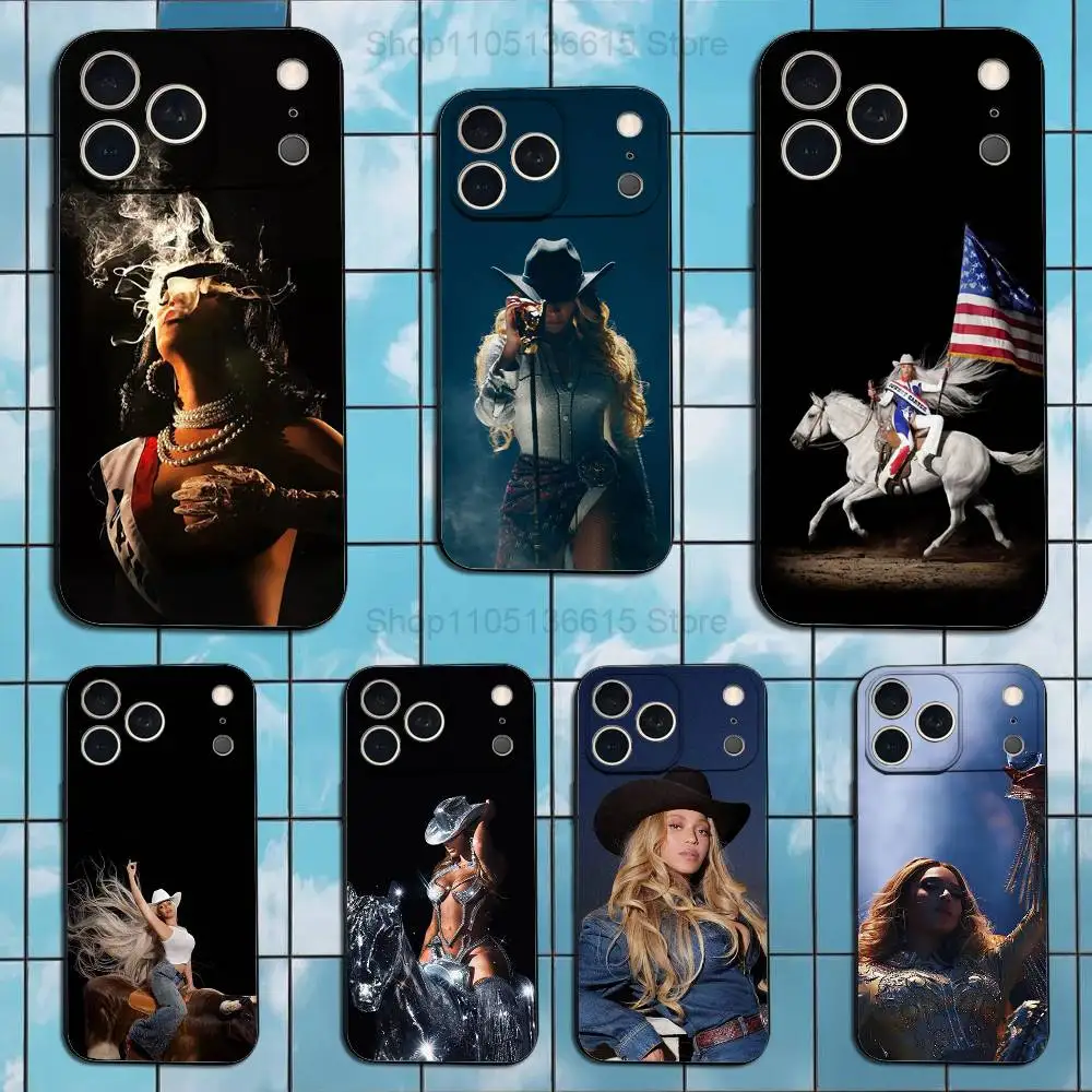 Capa C-Carter Cowboy B-BEYONCE para iPhone 17,16,15,14,13,12,11 Air,Plus,Pro Max, XS, X, XR, SE, Mini, 8,7, capa preta de silicone macio