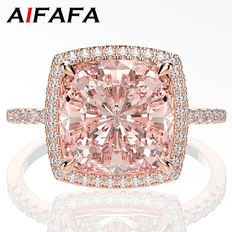 

100% 925 Sterling Silver Pink High Carbon Diamond Rose Gold Ring for Women Girl Gifts Fine Jewelry Wholesale