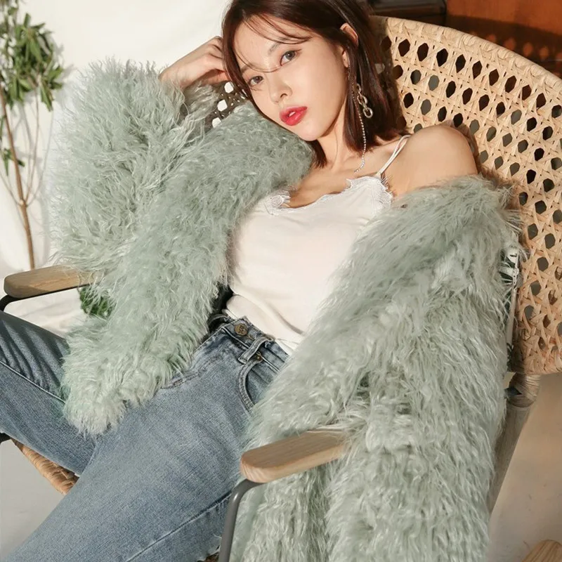 Solid Color Beach Wool 2022 Autumn and Winter New Faux Wool Curly Wool Mid-length Faux Fur Wool Coat Women's