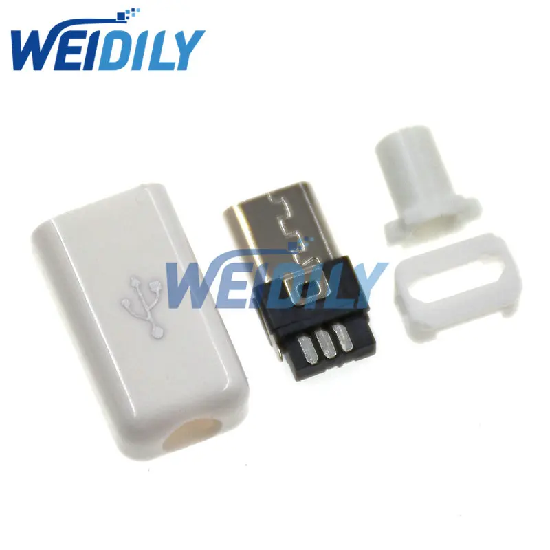 10PCS 4 in 1 DIY Micro USB Welding Type Male 5 Pin Plug Connector Wire Plastic Cover White/black New