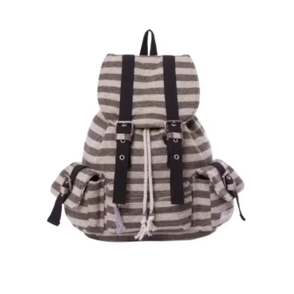 Backpacks Unisex Fashion Flat Stripe Bookbags Casual Korean Style BackpacksDrawstring Design Tote Bags Large Capacity Bookbags