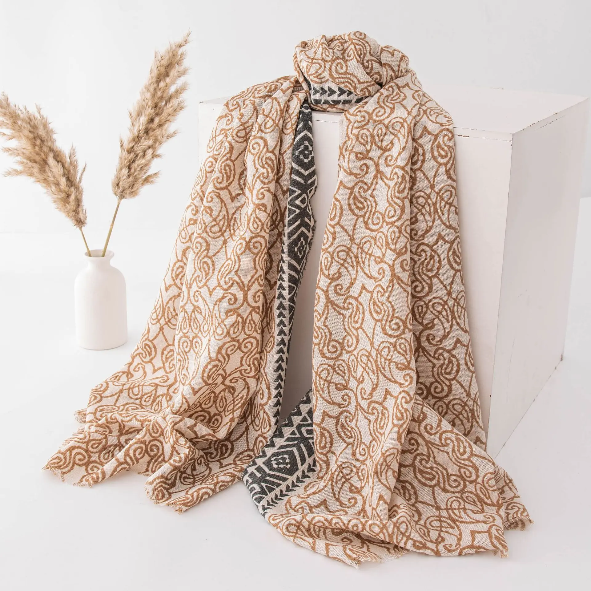 Ethnic style gauze women's spring and summer scarf sun protection and warmth shawl simple retro pattern silk scarf