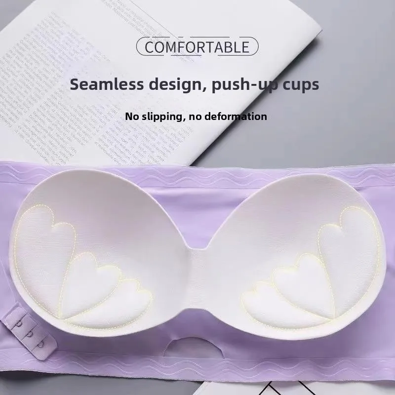 Wireless Invisible Bra Women's Backless Stick on Summer Anti Slip Small Chest Strapless Wrap Style Gathered Full Cup Bralette