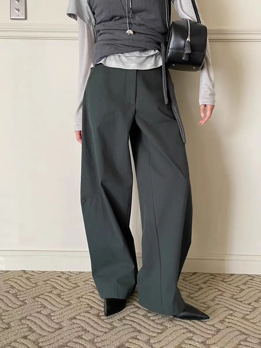 高品質通勤OLスレワイドレッグカジュアルパンツレディースハイウエストスリムルーズロングパンツコットンストレートカットパンツ