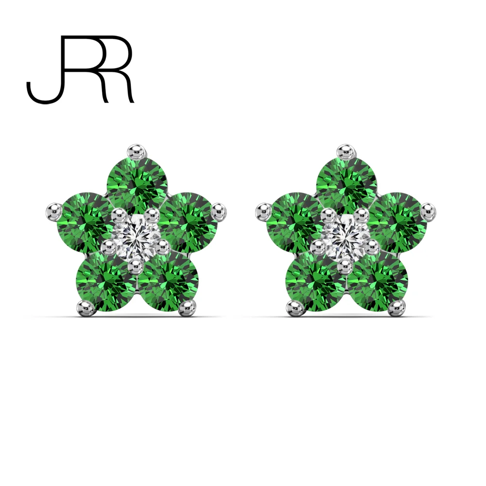 JRR New Christmas Colorful 925 Sterling Silver High Carbon Diamond Flower Earring Party Fine Jewelry Girl's Gift Free Shipping