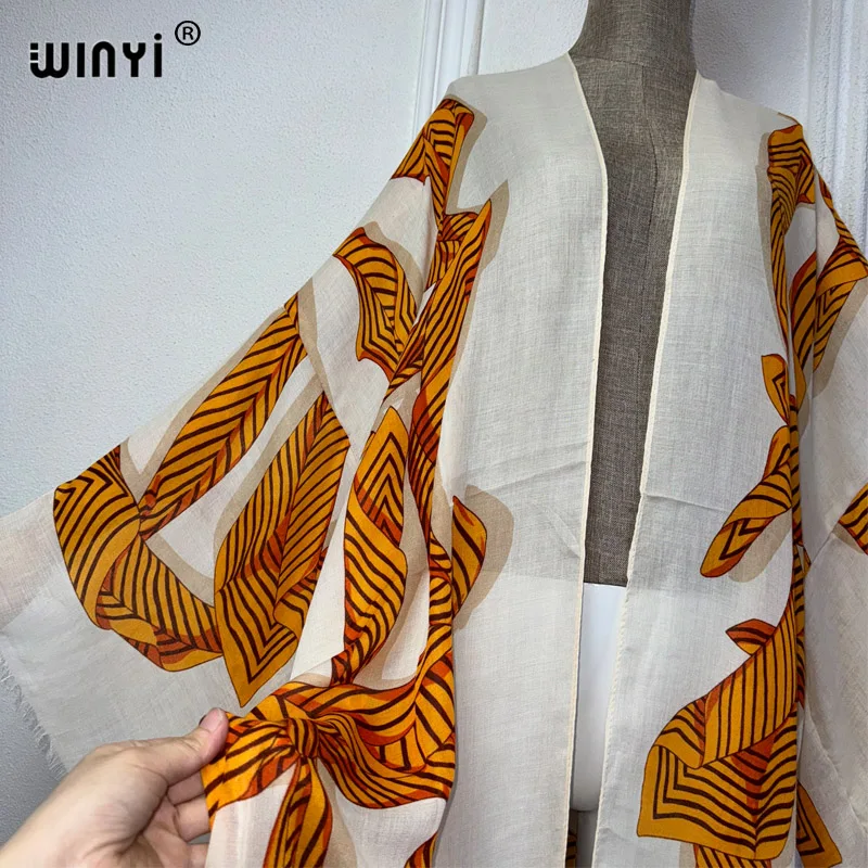 WINYI summer kimono african boho print dress beach wear fashion Cardigan Holiday beach outfits for women beach cover up kaftan