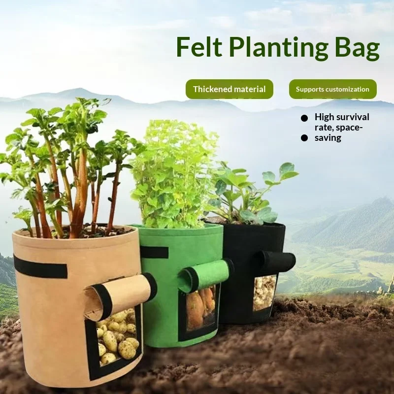3 Stile Filz-Pflanztaschen, Vliesstoff-Gartenkartoffel-Töpfe, Gewächshaus-Gemüse-Anzuchttaschen, feuchtigkeitsspendend, vertikal