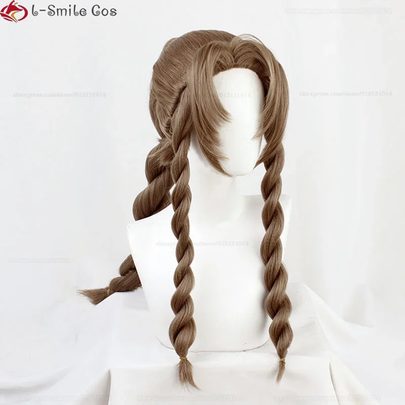 Game FFVII Cosplay Aerith Gainsborough Wig FF VII Brown Heat Resistant Synthetic Halloween Party Wigs + Wig Cap