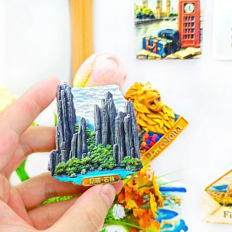 كونمينغ ستون فورست مغناطيس الثلاجة - ثلاثية الأبعاد كارست المناظر الطبيعية تذكارية ديكور الأقلية العرقية هدية فريدة من نوعها في الصين #3