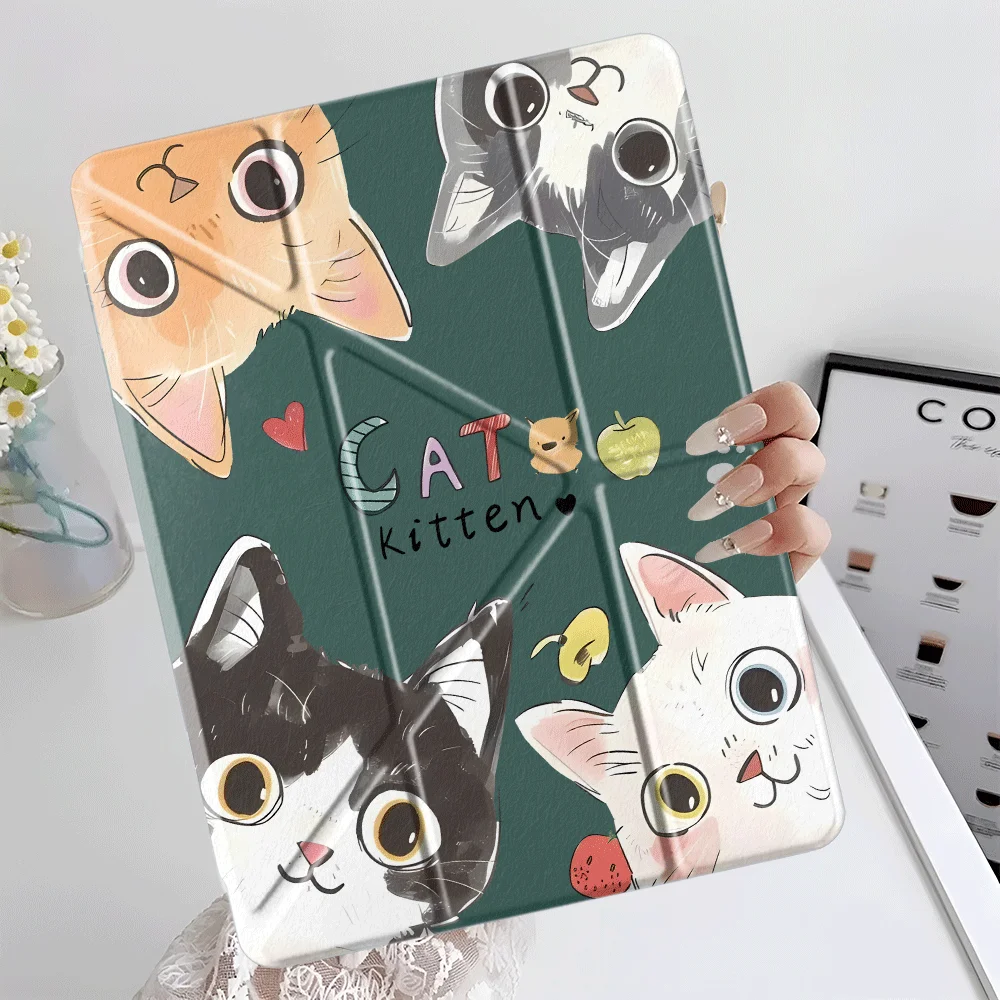 

Cartoon Cute Cat Tablet Case For iPad Air 4 5 M3 M2 1 2 M4 11inch Pro 11th 10th 9th 8th 7th 12.9inch Mini 6 7 Pro 2025 Y-Fold