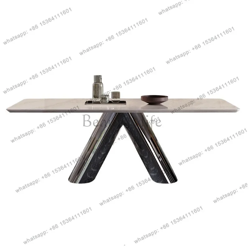 

12Natural luxury stone white dining table light luxury designer high-end marble dining table high-end villa