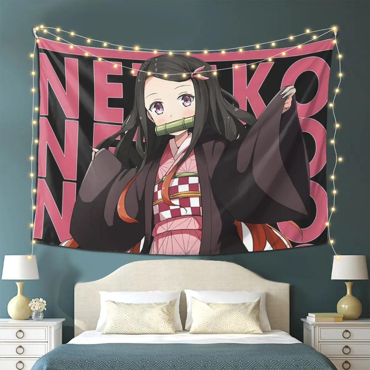 Nezuko Kimono Demon Slayer Kimetsu No Yaiba Anime Tapestry Wall Hanging Aesthetic Home Decoration Tapestries for Dorm Room