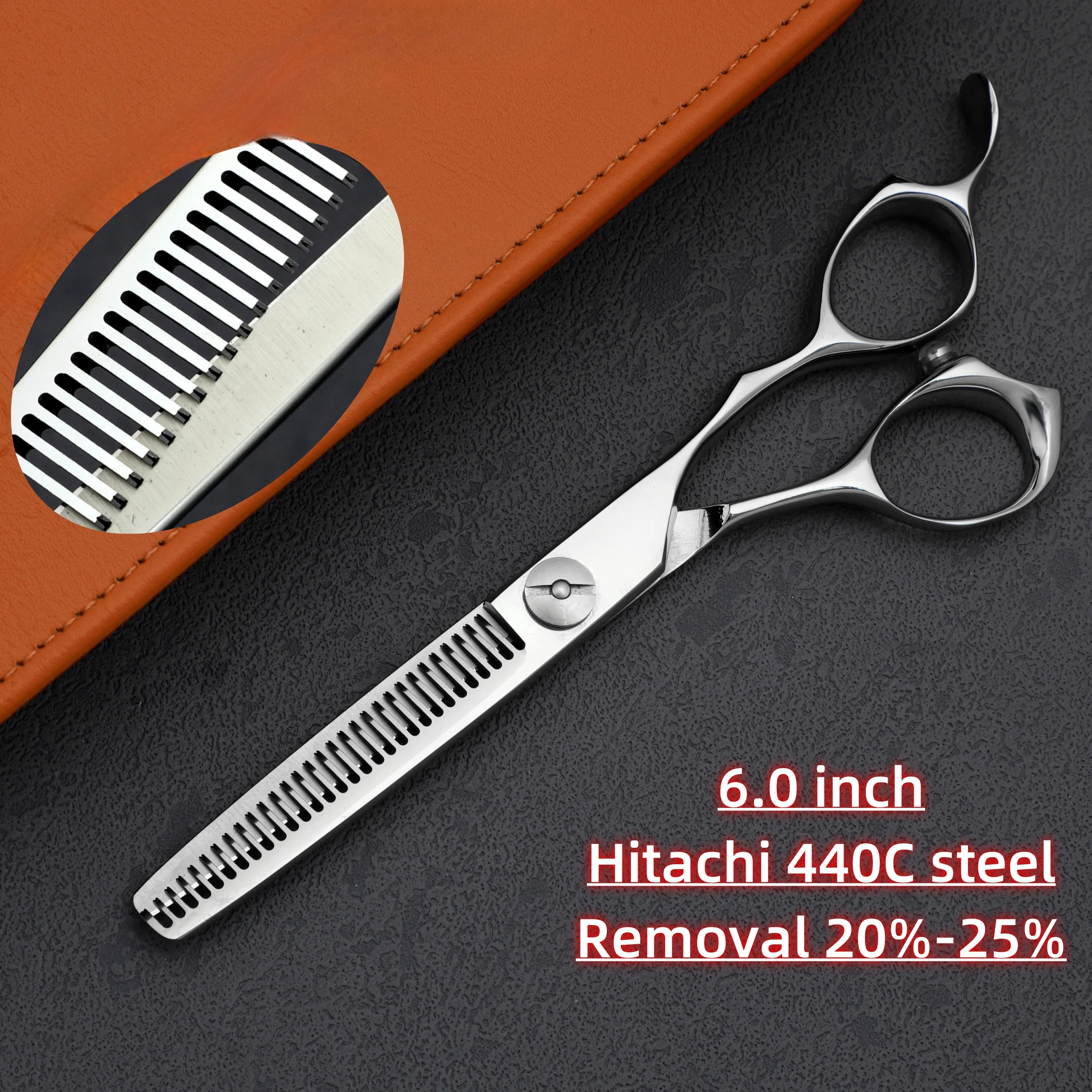 Professional barber scissors，6.0 inch Hair thinning shears，440C steel hair cutting tools，High quality barber shop accessories