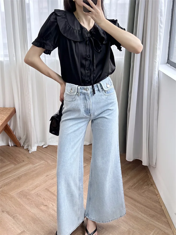 

Women's Zipper Fly Jeans Solid Color High Waist Solid Color Loose Summer 2024 Denim Long Pants