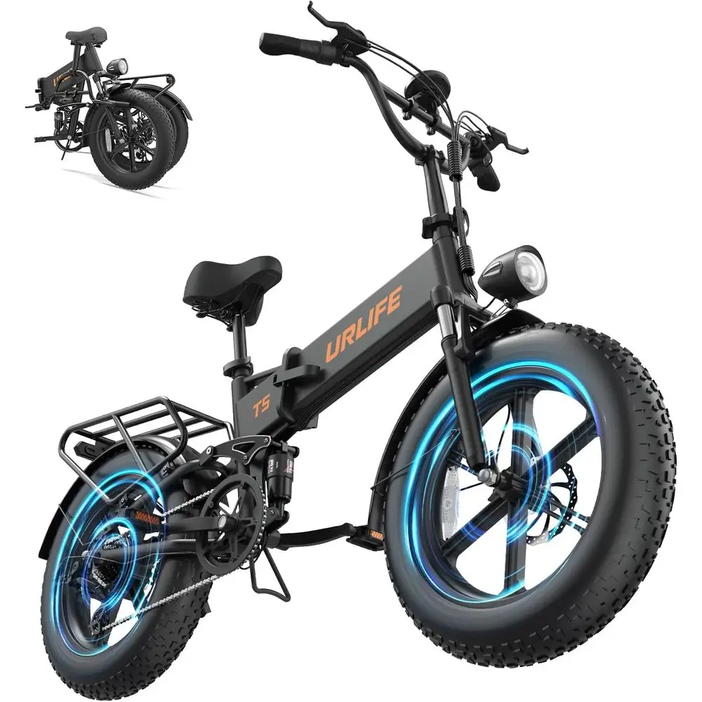 

olding Electric Bike or Adults, 48V Motor, 60-80 Miles per Charge, 20”x4” at Tires with Quaull Suspension, 7-Speed & LED Display