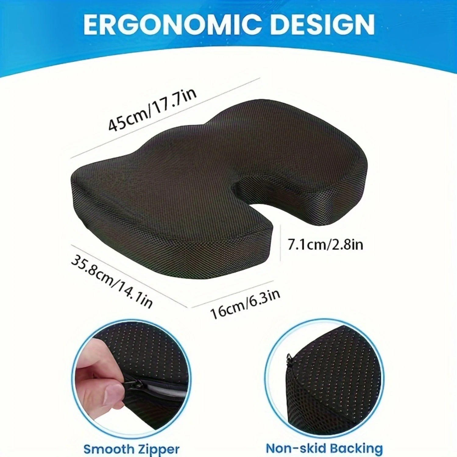 All-weather Comfort Tailbone Relief Cushion, Comfort Gel Cushion, Portable Non-slip Memory Foam Cushion - Machine Washable And E