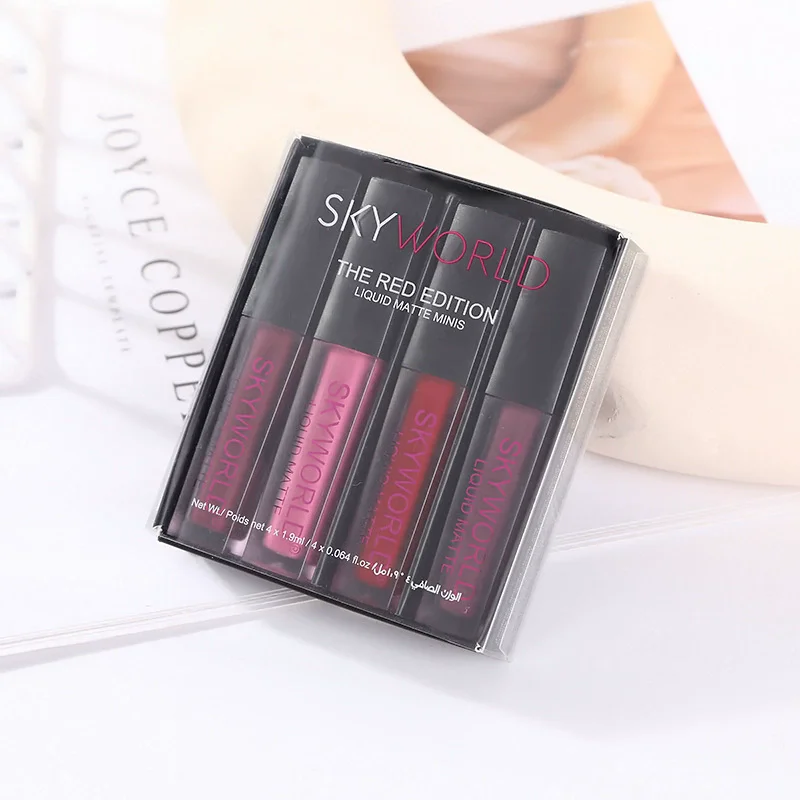4 Stuks Lippenstift Set Matte Lipgloss Waterdichte Lip Glazuur Tint Non-stick Non-Fading Lippen Skyworld Lip make-up Cosmetische Lip Care