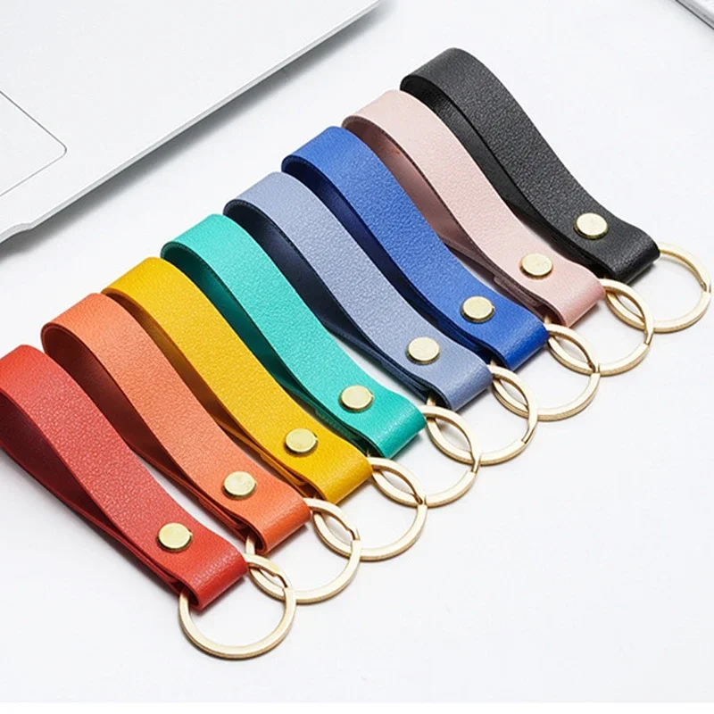 8 Colors PU Leather Keychain Gift Business Leather Key Chain Men Women Car Key Strap Waist Wallet KeyChains Keyrings 8pcs