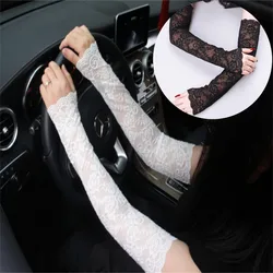 Sexy Dress Party Lace Glove Women Solid Floral Print Fingerless Gloves Stretch Arm Elbow Sleeves Gloves Summer Sunscreen Mittens