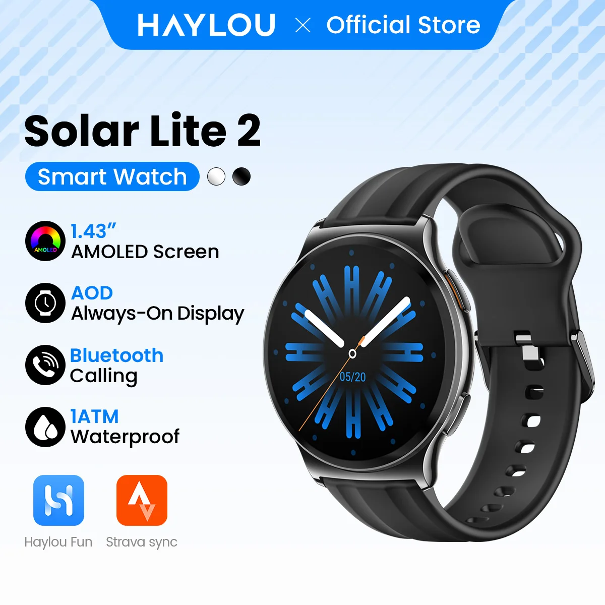 

Умные часы HAYLOU Solar Lite 2 с AMOLED-дисплеем 1.43'', круглосуточным мониторингом здоровья, 150+ спортивными режимами, голосовыми вызовами, водонепроницаемостью 1ATM