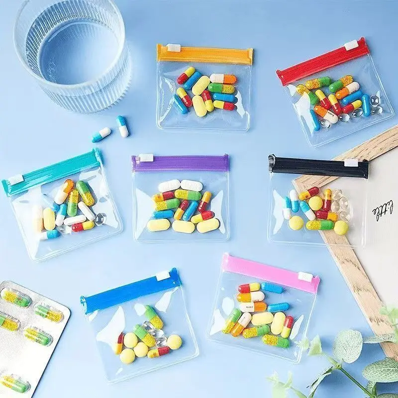 Bolsas para pastillas reutilizables con cremallera, organizador de medicamentos, bolsas para medicamentos translúcidas autoselladas, 10/20/30/50 colores
