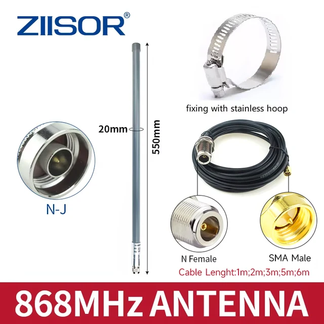 Antena ZIISOR LoRa Meshcore 868 MHz do EU Meshtastic, anteny hotspot 868MHz do Lorawan, dalekiego zasięgu, SMA męski z kablem 3D-FB