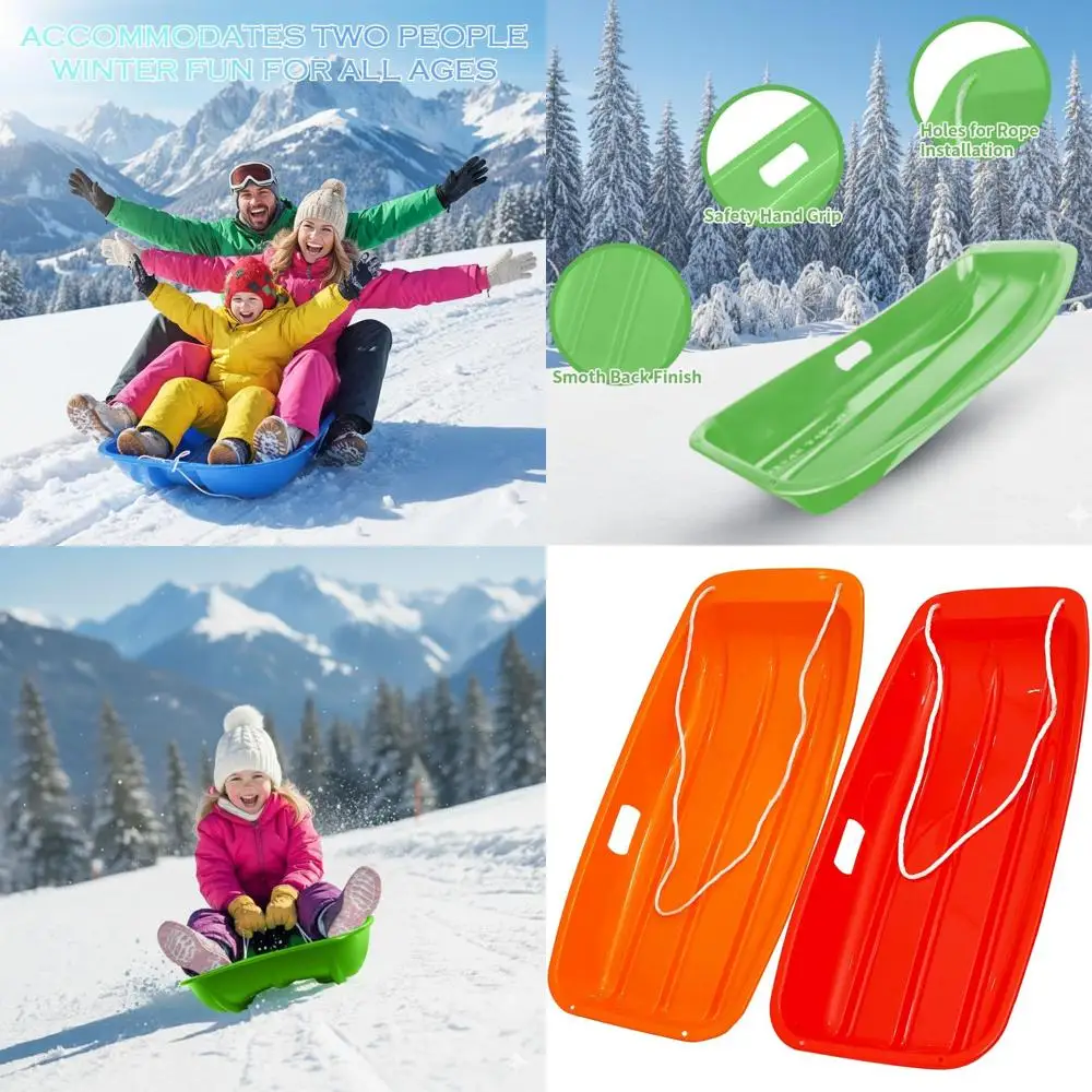 

Прочные всесезонные сани на 2 человека для взрослых и подростков с тяговой веревкой — усиленный пластик, высокая грузоподъемность для снега, травы,