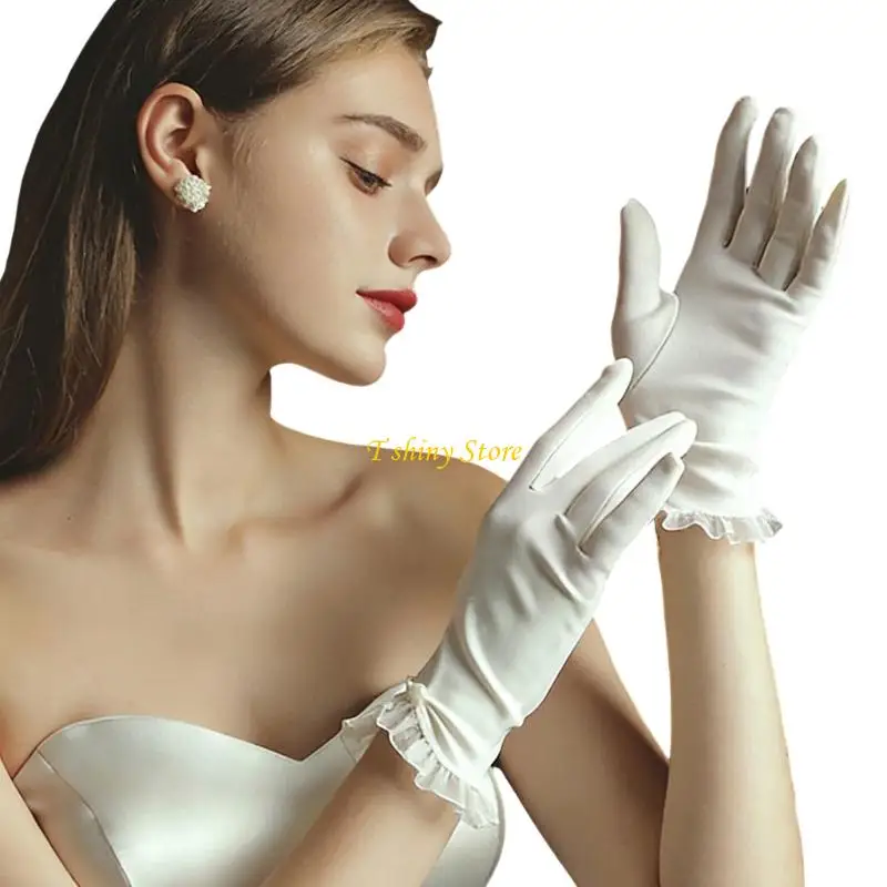 N58F Bridal Gloves Prom Accessory for Operas Concert Stage Shows Evening Banquet Dancing Pearls Gloves Photo Props