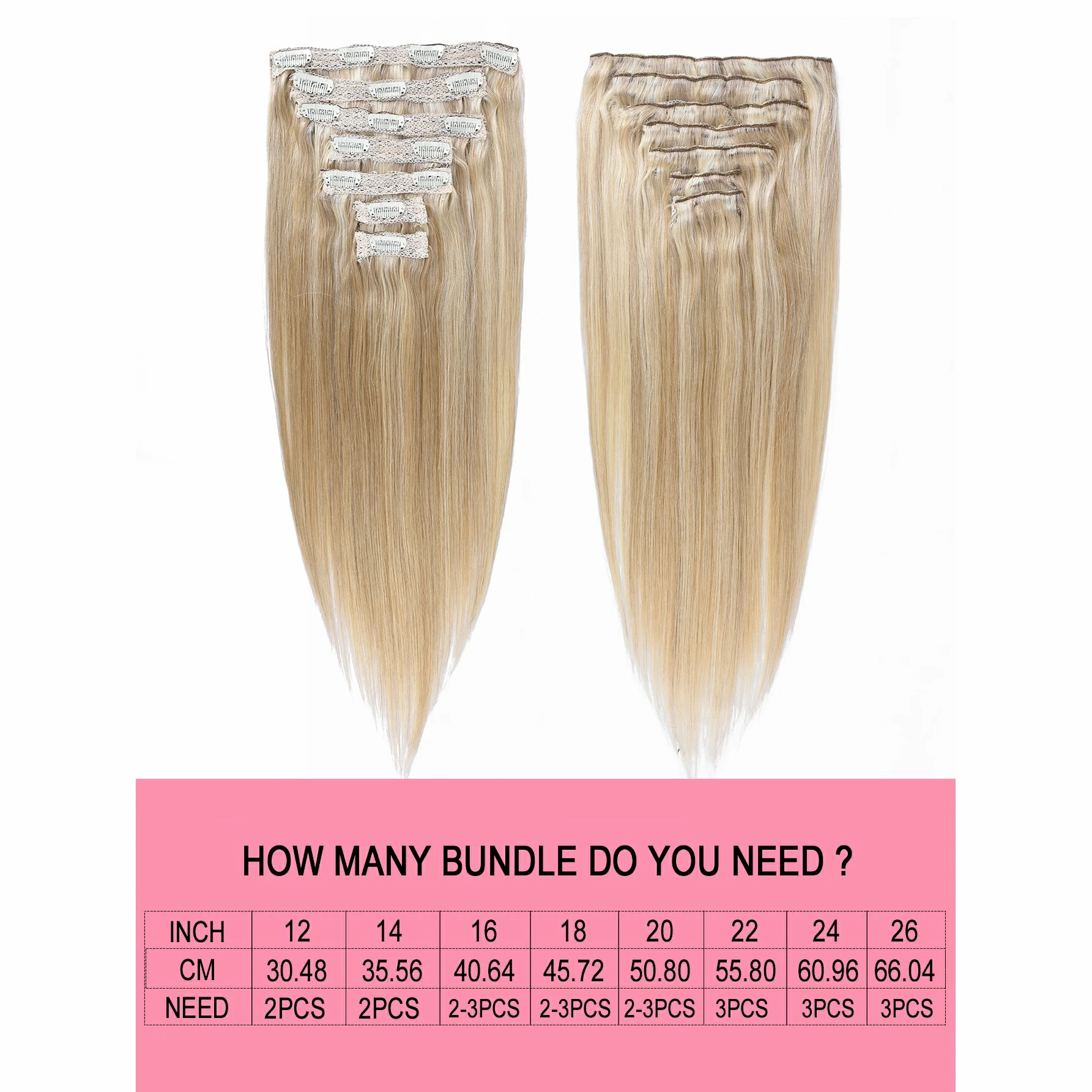 Clip In Human Hair Extensions P18/613 Light Golden Brown Mixed Platinum Blonde Lace Double Weft Hair Extension Clip in  Human Ha