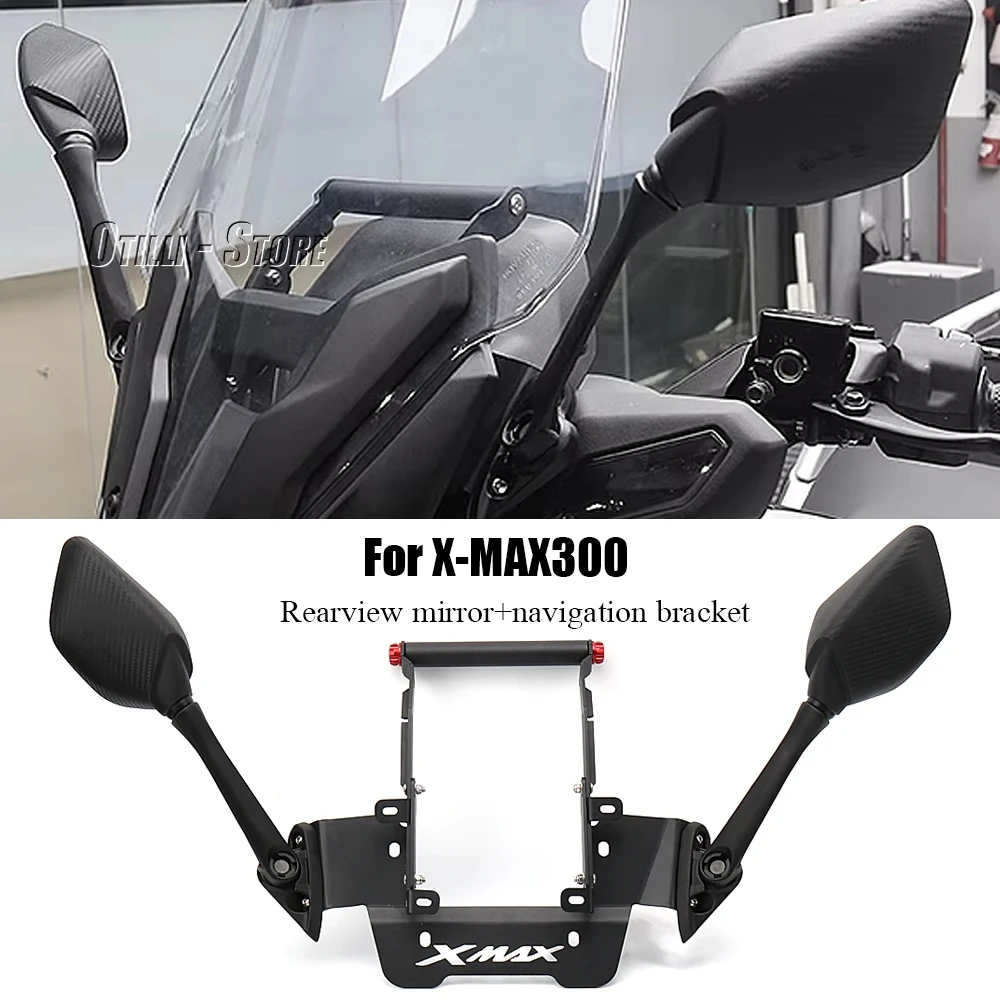 New Motorcycle Mobile Phone GPS Mount Navigation Bracket Rearview Mirror For Yamaha X-MAX300 X-MAX 300 XMAX300 XMAX 300 2023-