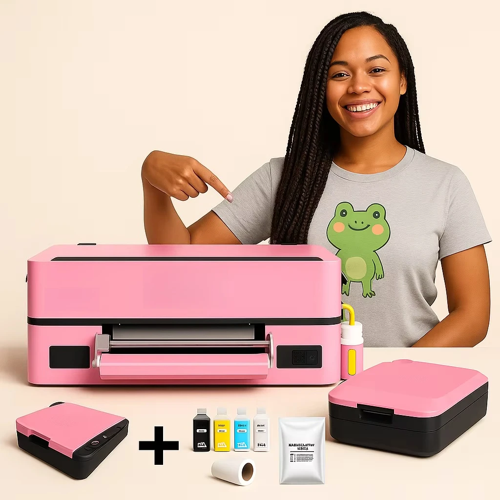 

Pink XP600 DTF Printer with Oven | 13" PET Film Transfer for T-Shirts, Hoodies, Tote Bags & More Dtf Printer