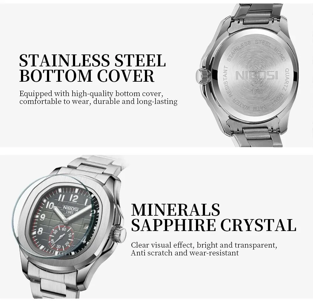 NIBOSI แฟชั่นแบรนด์หรูผู้ชายนาฬิกาสแตนเลสส่องสว่างวันที่ Casual นาฬิกาผู้ชายนาฬิกากันน้ํา relogios masculino