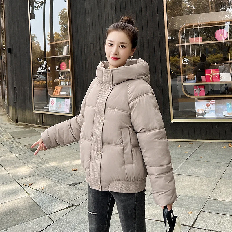 Korean Winter Coat Women Long Sleeve Hooded Parka Thick Warm Puffer Jacket Loose Casual Outerwear Black White Purple Jackets