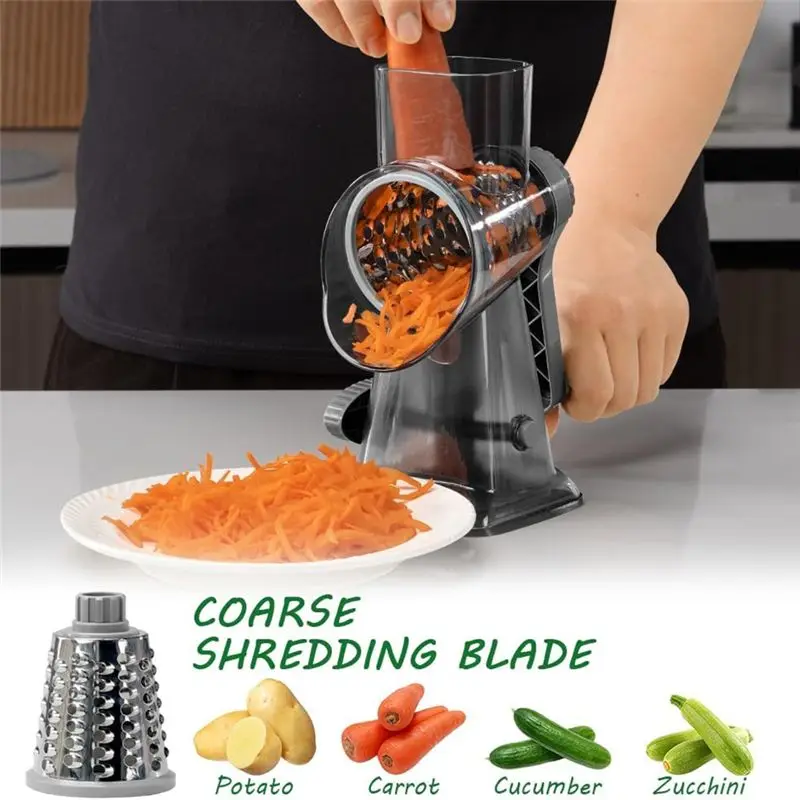 ABUN Cheese Grater, Hand Crank Rotary Vegetable Shredder, Multifunctional Slicer with Interchangeable Blades, Kitchen