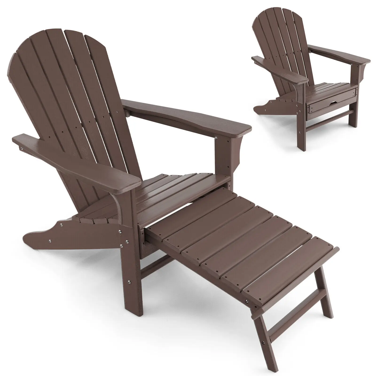 Patiojoy Outdoor Patio HDPE Deck Adirondack Chair Beach Seat Retractable Ottoman Coffee