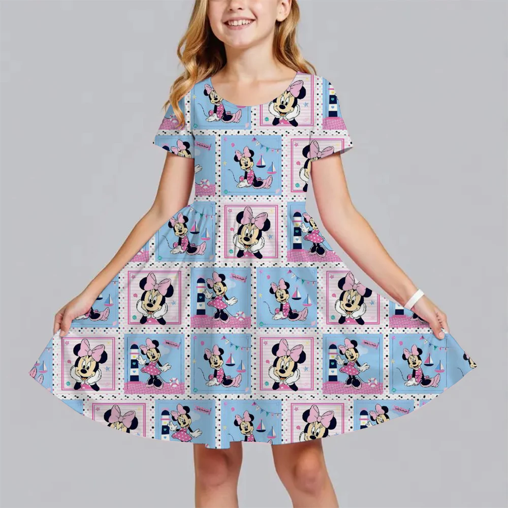 

Girl Dress Disney Summer 2025 Mickey Mouse Mini Short Sleeve Dress Princess 3D Printed Cute Children's Clothing Party Top