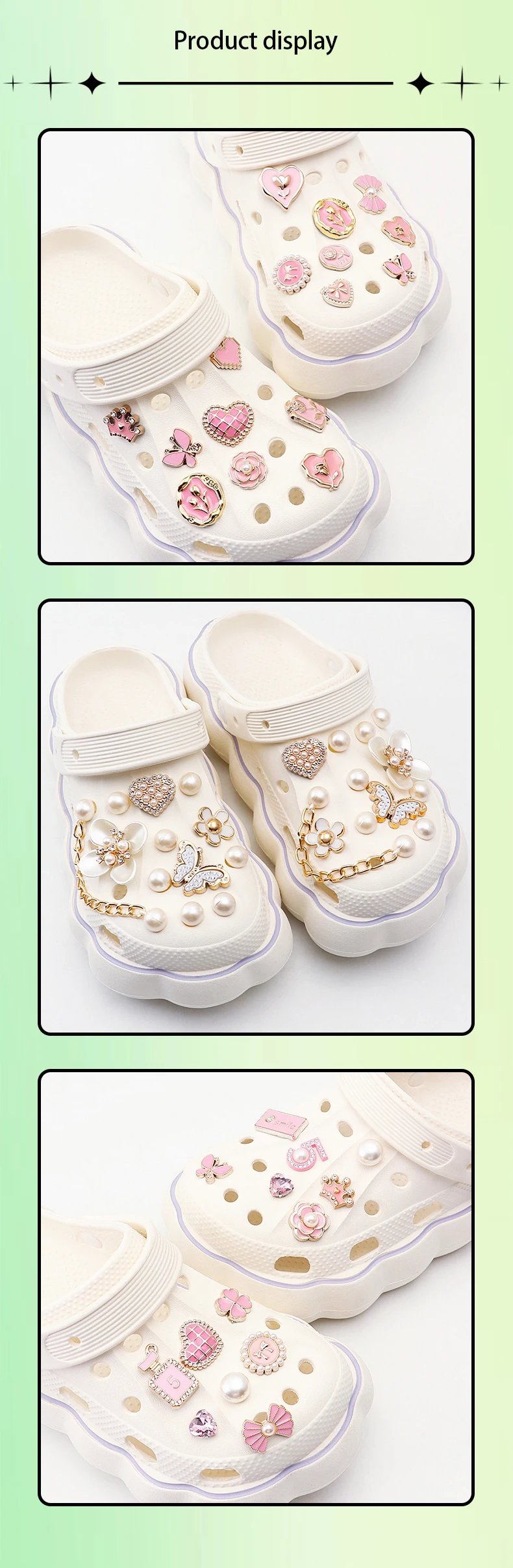 1 Set Schuh-Charms-Set, kreatives DIY-Set, 3D-Schuhblume, Diamant, Schmetterling, Perlenblume, abnehmbare Kettenschnalle, Schuhdekoration für Mädchen – Detail 5
