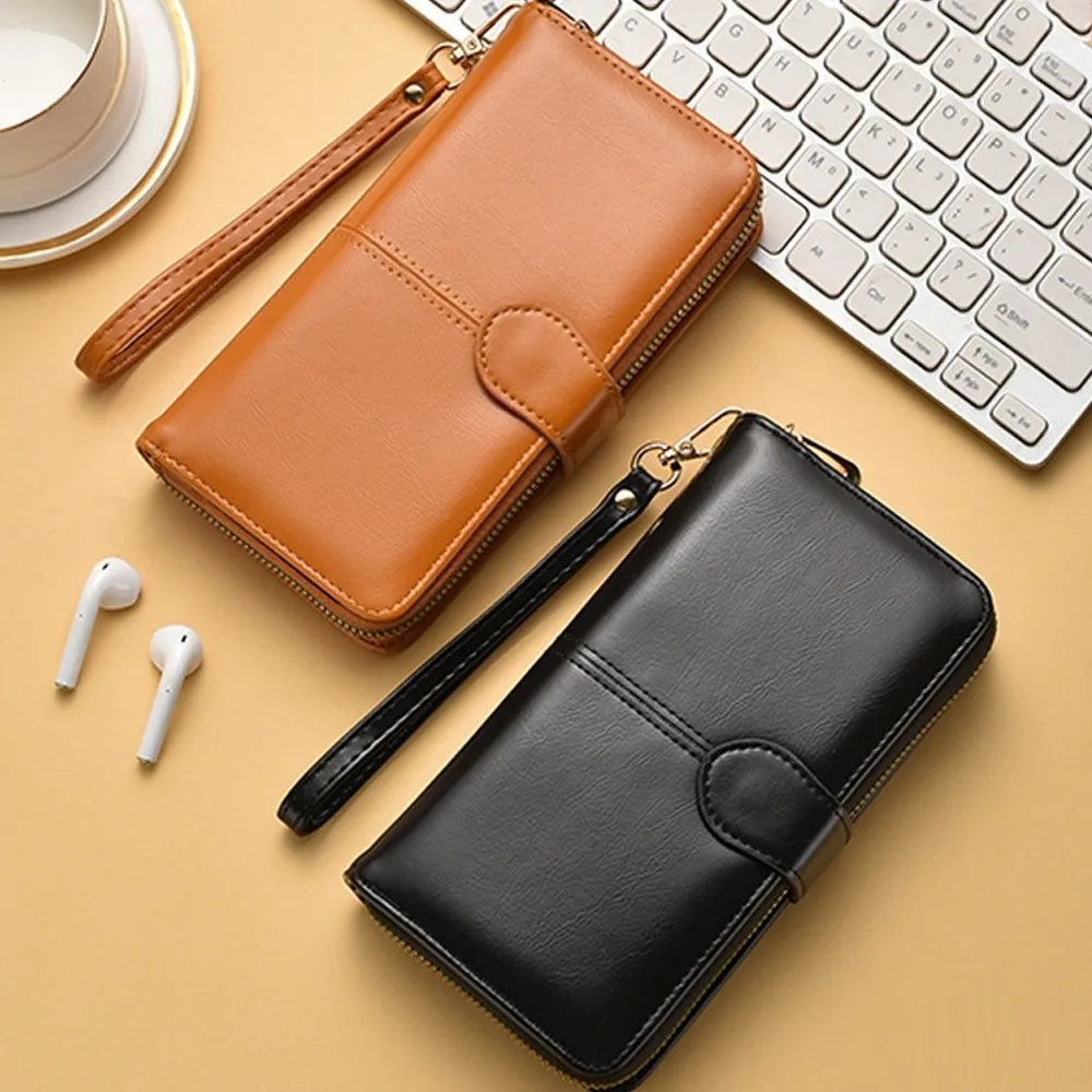 Portfel damski z PU skóry, wielofunkcyjny, długi, o dużej pojemności, na pieniądze.