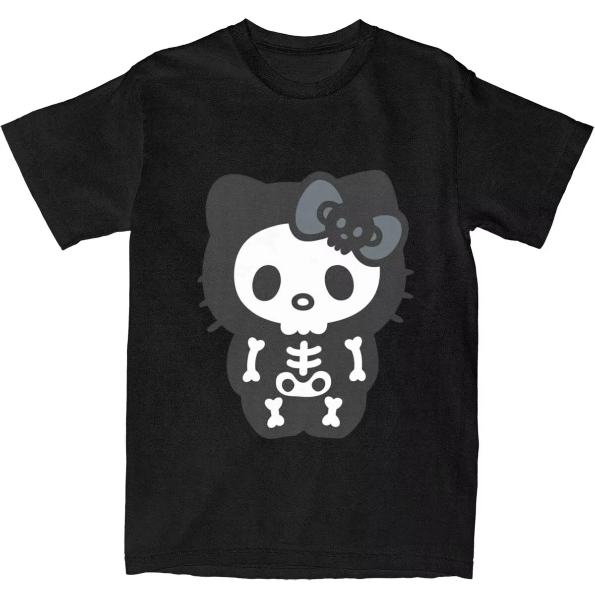 

Новинка лета 2024, винтажные пляжные повседневные футболки Hello Kitty Skeleton на Хэллоуин, повседневные футболки из чистого хлопка в стиле хип-хоп для мужчин, топы с короткими рукавами