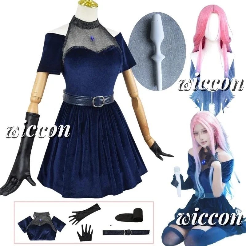 

Mizi Cosplay Clothing Wig Pink Gradient Pink Purple Long Hair Microphone Costume Velvet Skirt Anime Alien Stage Cosplay Costume