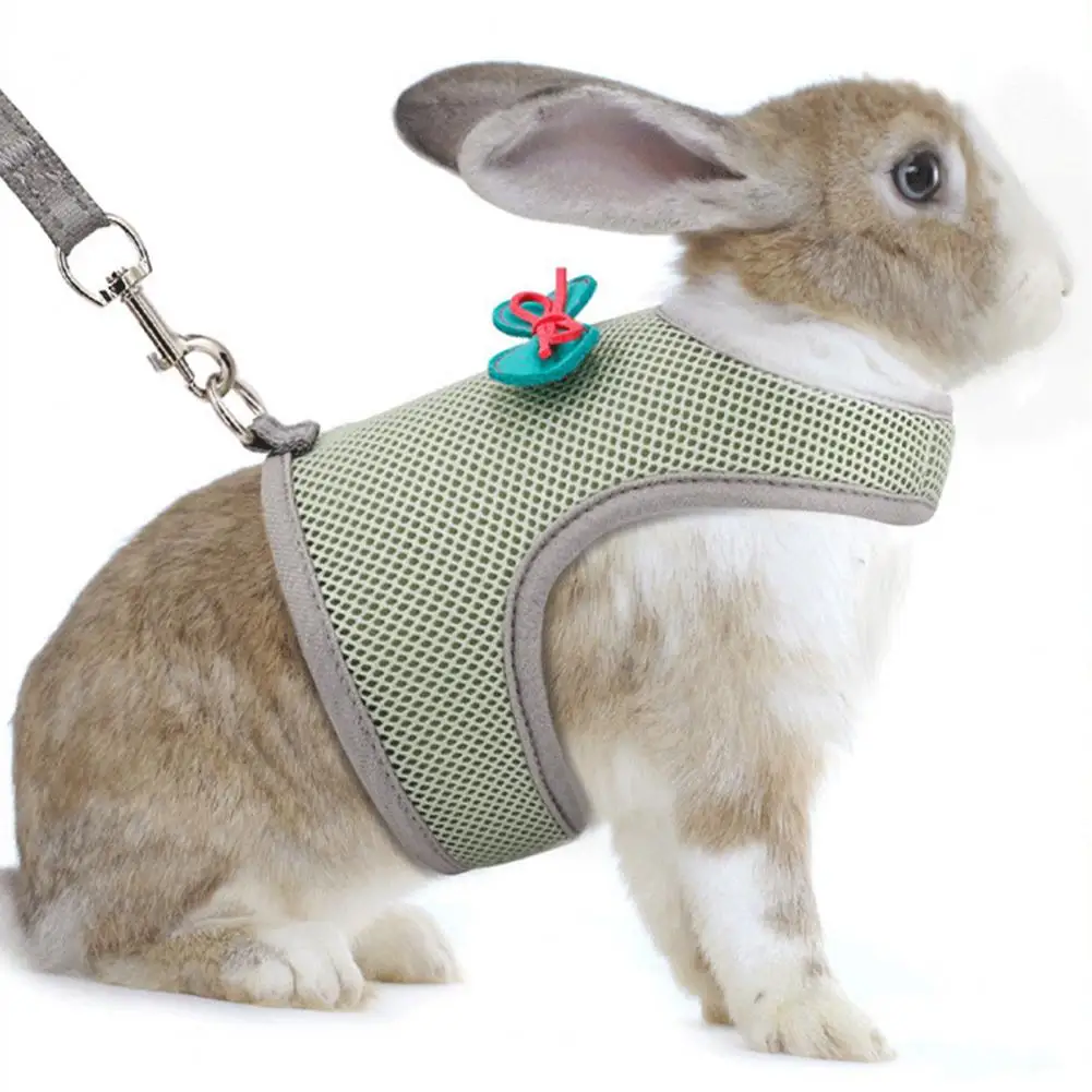 Rabbit Harness Adjustable Pet Leash Harness Set with Bow Decoration for Small Rabbit Cat Ferrets Outdoor Walking Supplies Rabbit