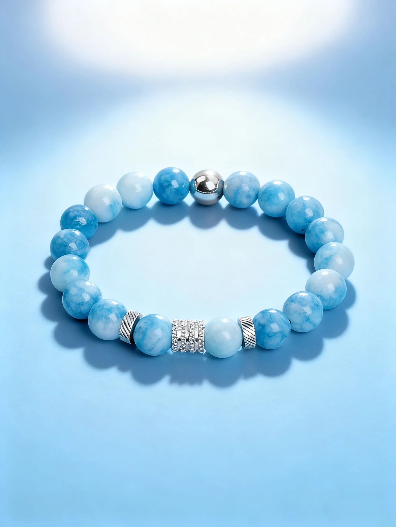 10mm Natural Aquamarine Healing Bracelet Stainless Steel Cylindrical Beads Spacer Bead for Energy Reiki Charm Courage Jewelry