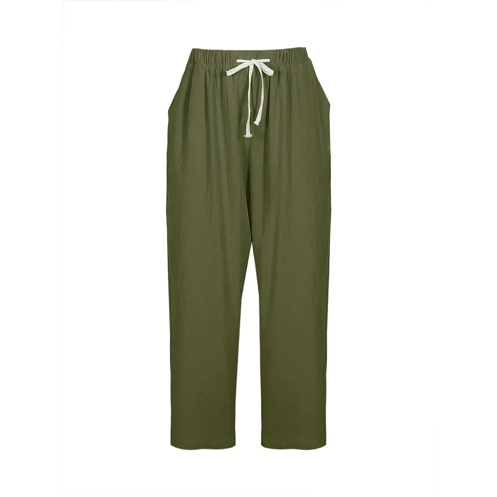 محطة مستقلة توم حجم كبير مع جيب المرأة القطن الكتان اقتصاص سراويل تقليدية المرأة عادية فضفاض الدانتيل متابعة السراويل