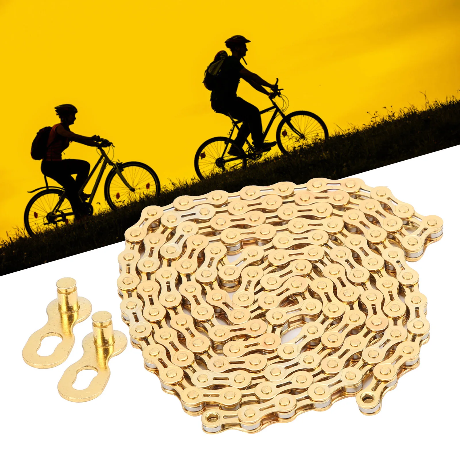 

8 Speed Chain Bike Chain 8 Speed High Strength Steel Mountain Bike Lightweight 116 Links Semi‑Hollow Chain