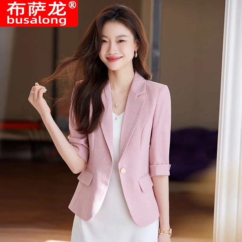 

2025Новый стильный модный костюм, повседневная женская блузка со средним рукавом, профессиональный маленький пиджак, официальная женская одинарная куртка, рабочая одежда863