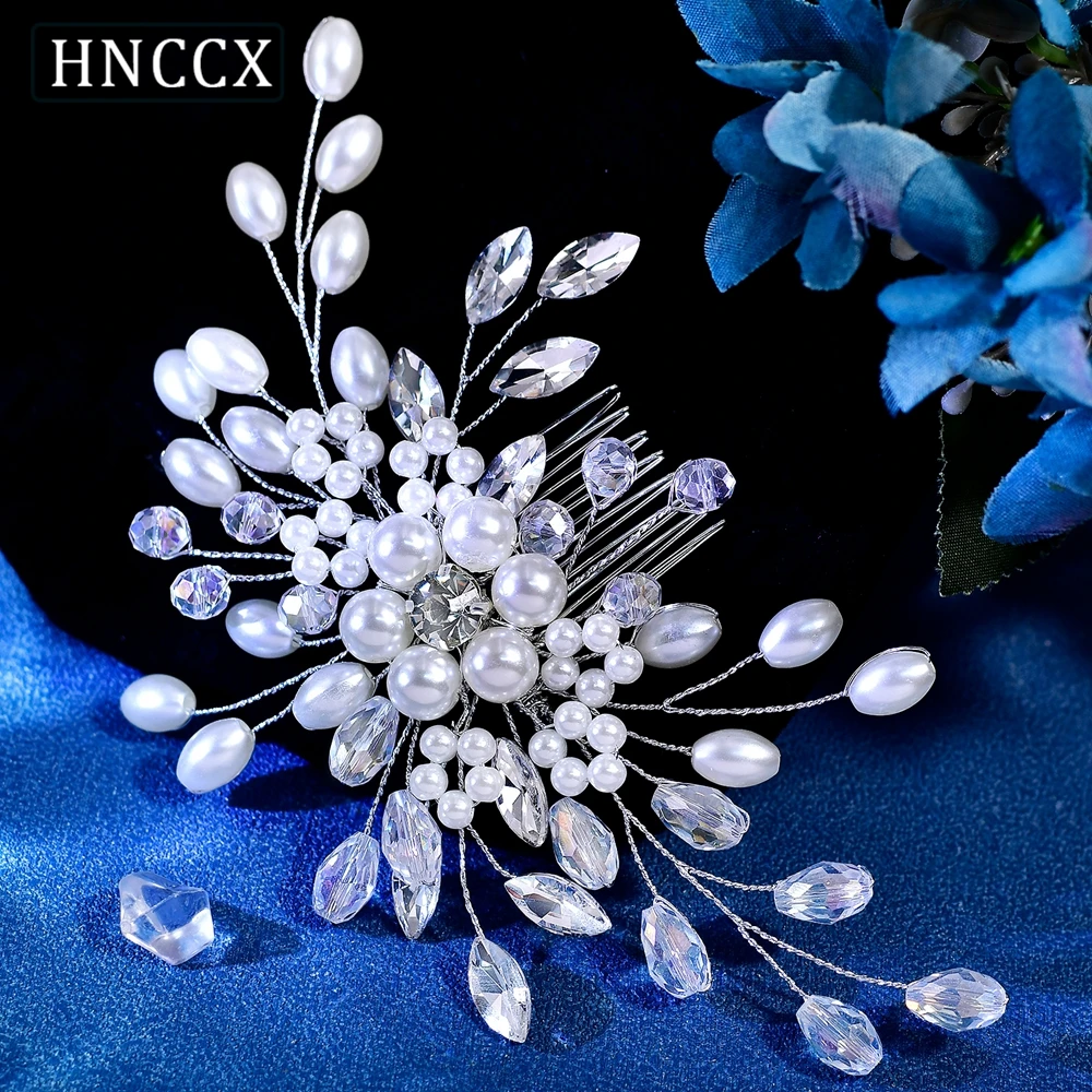 

HNCCX Pearl Bridal Comb Silver Color Wedding Hair Accessories Wedding Headpiece Crystal Hair Clips Women Side Comb Tiara CP836