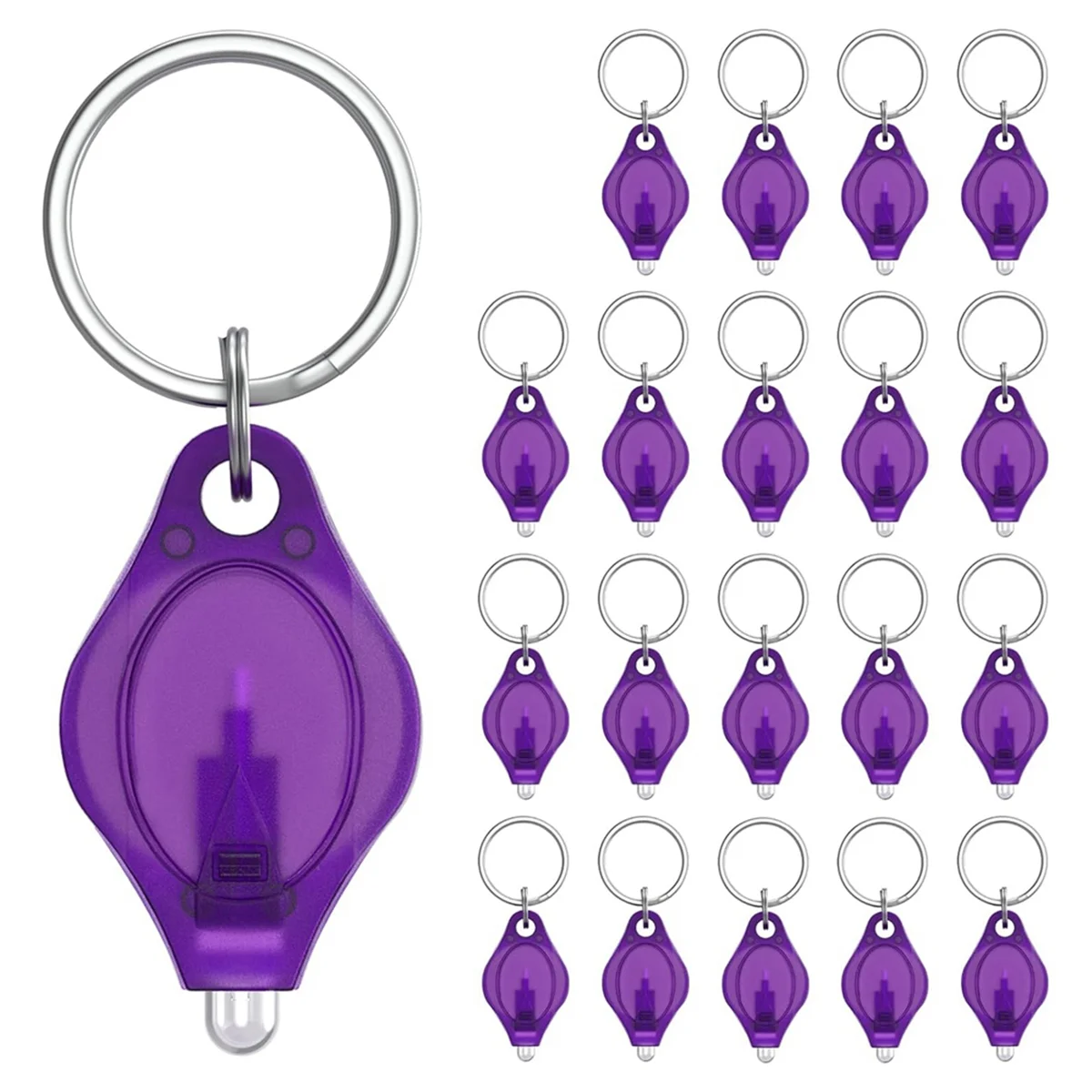 Mini UV LED Keychain Flashlight 10 Lumen Portable Purple Light Detector Battery Powered Fluorescent Torch, 20 Pack