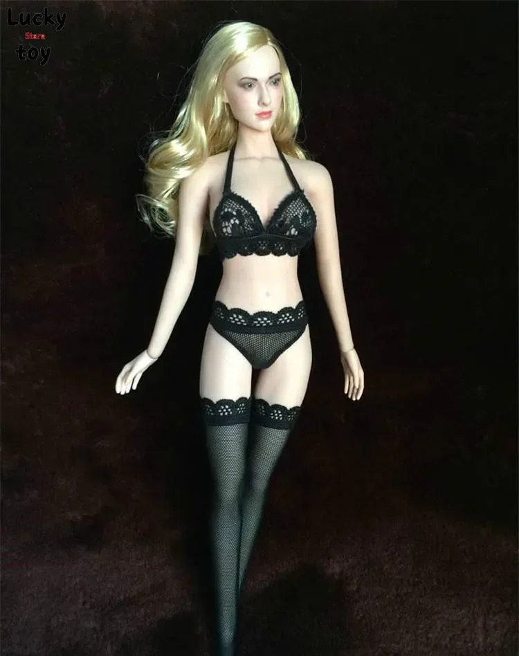 1/6 Black Lace Perspective Underwear Underpants Silk Stockings Clothing Set for 12in Phicen Tbleague Hottoy Action Figure Toy