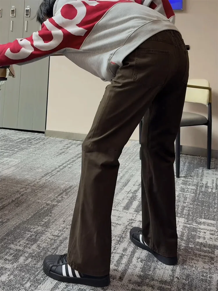 

Мужские джинсы из хлопка на подкладке с боковым вырезом, прямые брюки-клеш со средней талией и застежкой на пуговицы, повседневная одежда, осень-зима