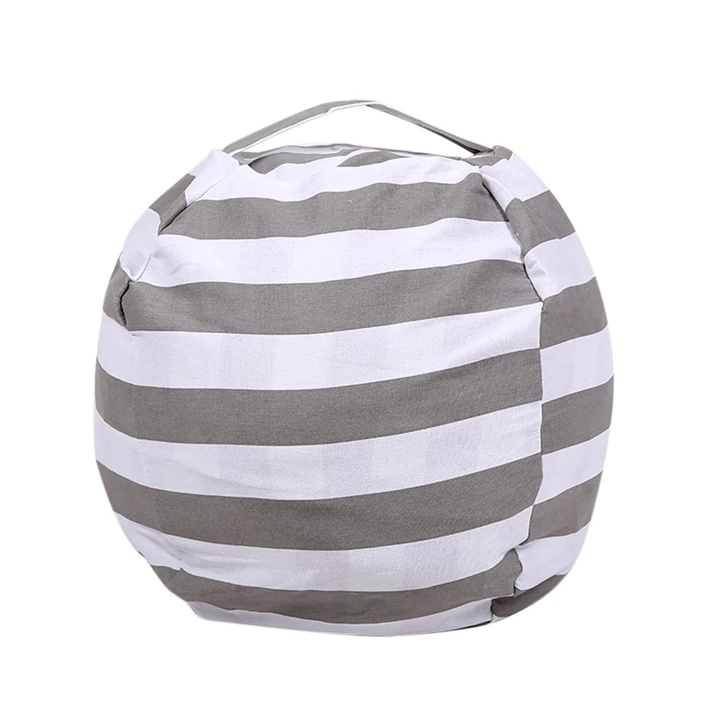 Large Capacity Spherical Shape Design Plush Toy Storage Bag Child Sofa Cushion with Handle Zipper (Small Size Grey Stripes)